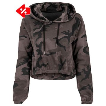 Build Your Brand BY065 Ladies Camo Cropped Hoody