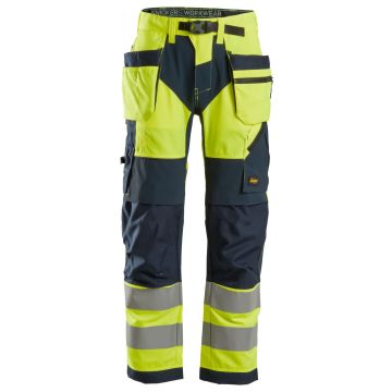 Snickers Workwear 6932 FlexiWork, HV Work Pants+ with Holster Pockets Class 2