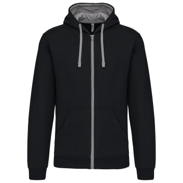 Kariban K466 Herensweater met rits en capuchon in contrasterende kleur
