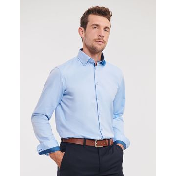 Russell Athletic Collection Z964 Men's Long Sleeve Tailored Contrast Herringbone Shirt