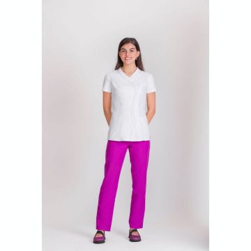 NORVIL 1176 Women's Short Sleeve Top with Stitching, Back and Sleeves in Ribbed Fabric