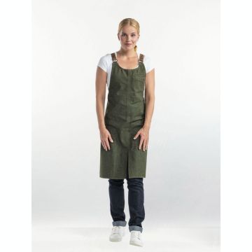 Chaud Devant 651 Bib Apron Forene Cross Green Denim