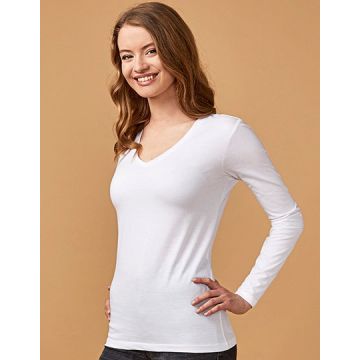 X.O by Promodoro XO1560 Women´s V-Neck T-Shirt Long Sleeve