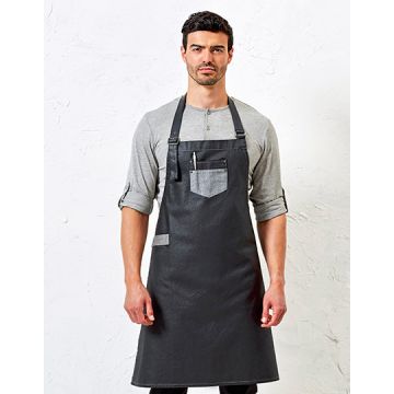 Premier Workwear PW136 Division Waxed Look Denim Bib Apron With Faux Leather