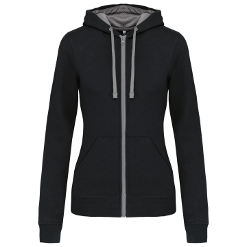 Kariban K467 Damessweater met rits en capuchon in contrasterende kleur
